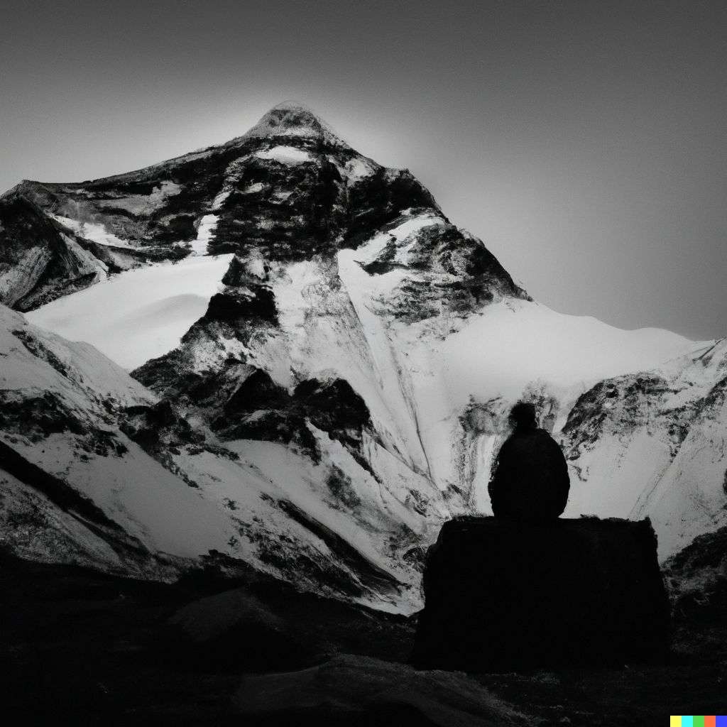 someone gazing at Mount Everest, photograph, fine art